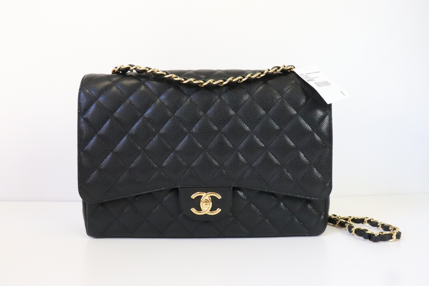 Chanel Classic Maxi Double Flap, Black Caviar Leather, Gold Hardware, Like New, In Box