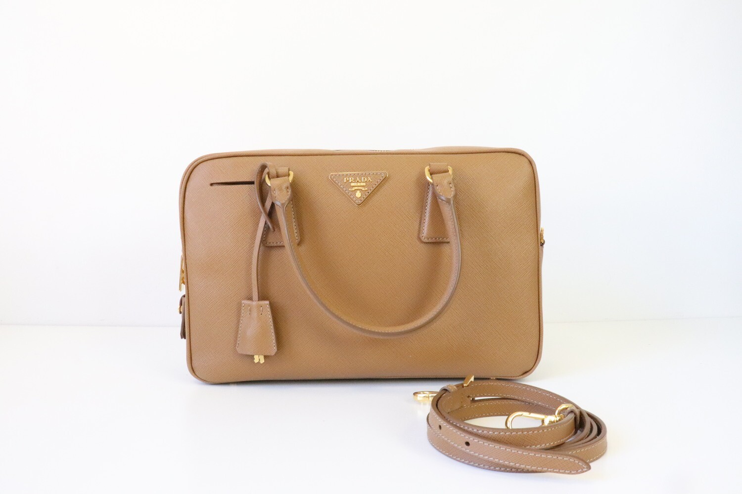Prada Bauletto Camel, Preowned in Dustbag