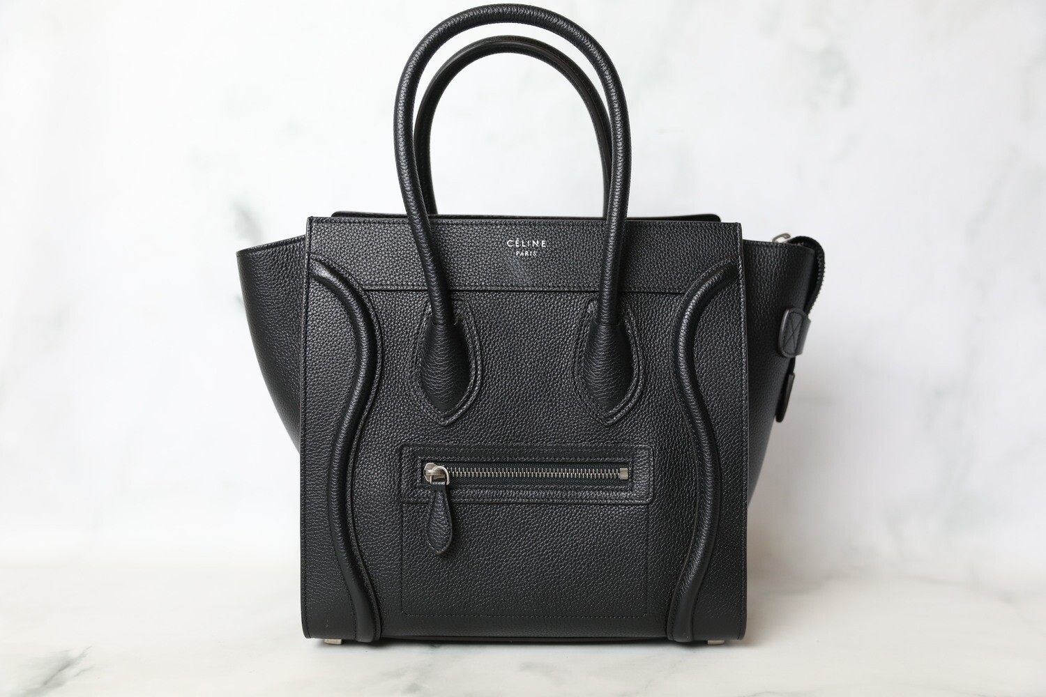 Celine Luggage Micro, Black with Silver Hardware, Preowned in Dustbag WA001