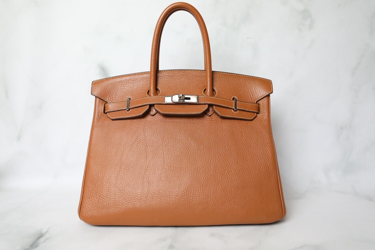 Hermes Birkin 35, Gold Clemence with Palladium Hardware, Preowned in Dustbag WA001