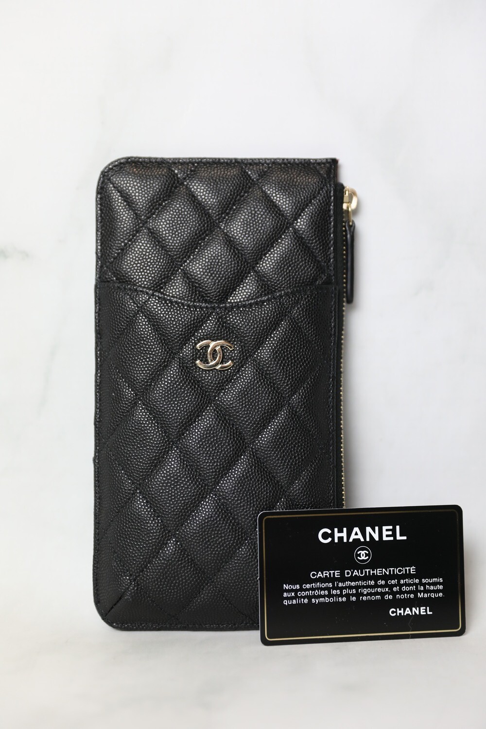 Chanel Phone Pouch Cardholder Wallet, Black caviar with Gold Hardware, Preowned in Box WA001