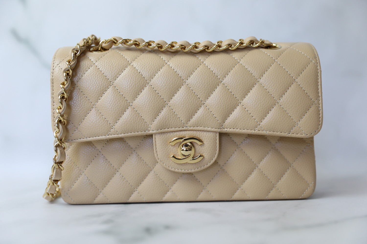 Chanel Classic Small, Beige Clair Caviar with Gold Hardware, New