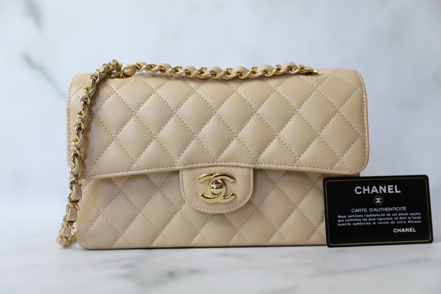 Chanel Classic Small, Beige Caviar with Gold Hardware, New in Box WA001 -  Julia Rose Boston