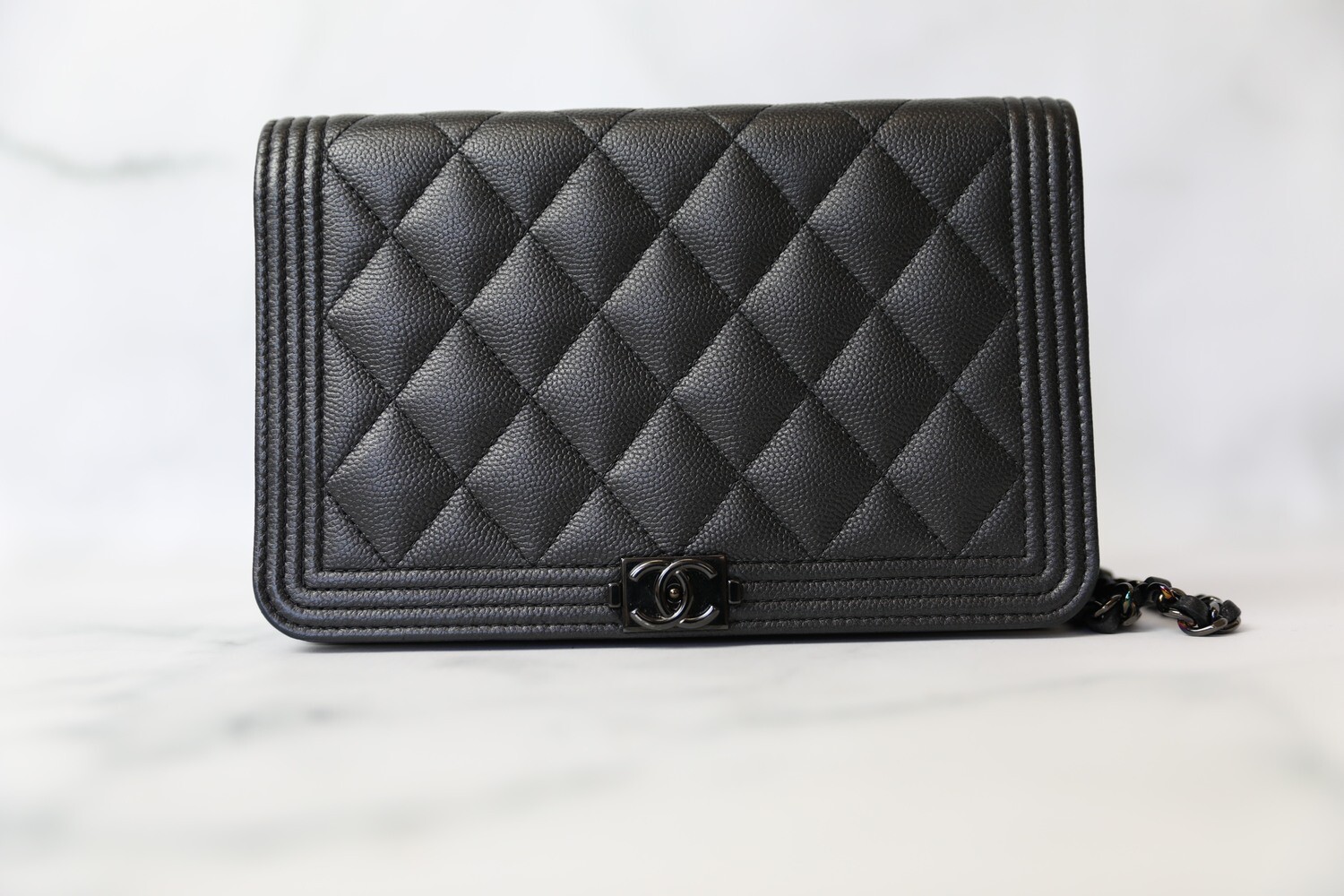 Chanel Boy Wallet on Chain, So Black Caviar, Preowned in Box WA001