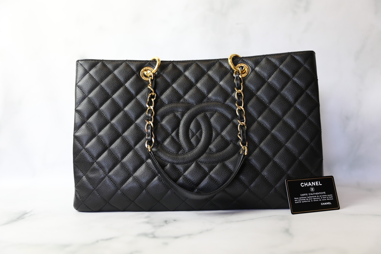 Chanel GST Grand Shopping Tote XL, Black Caviar with Gold Hardware, Preowned in Box WA001