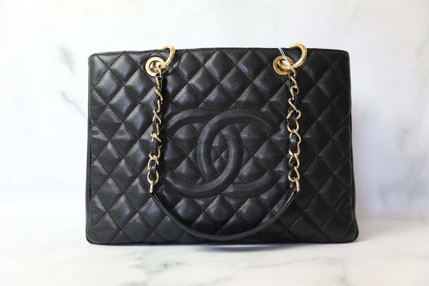 Chanel GST Grand Shopping Tote, Black Caviar with Gold Hardware, Preowned in Dustbag WA001