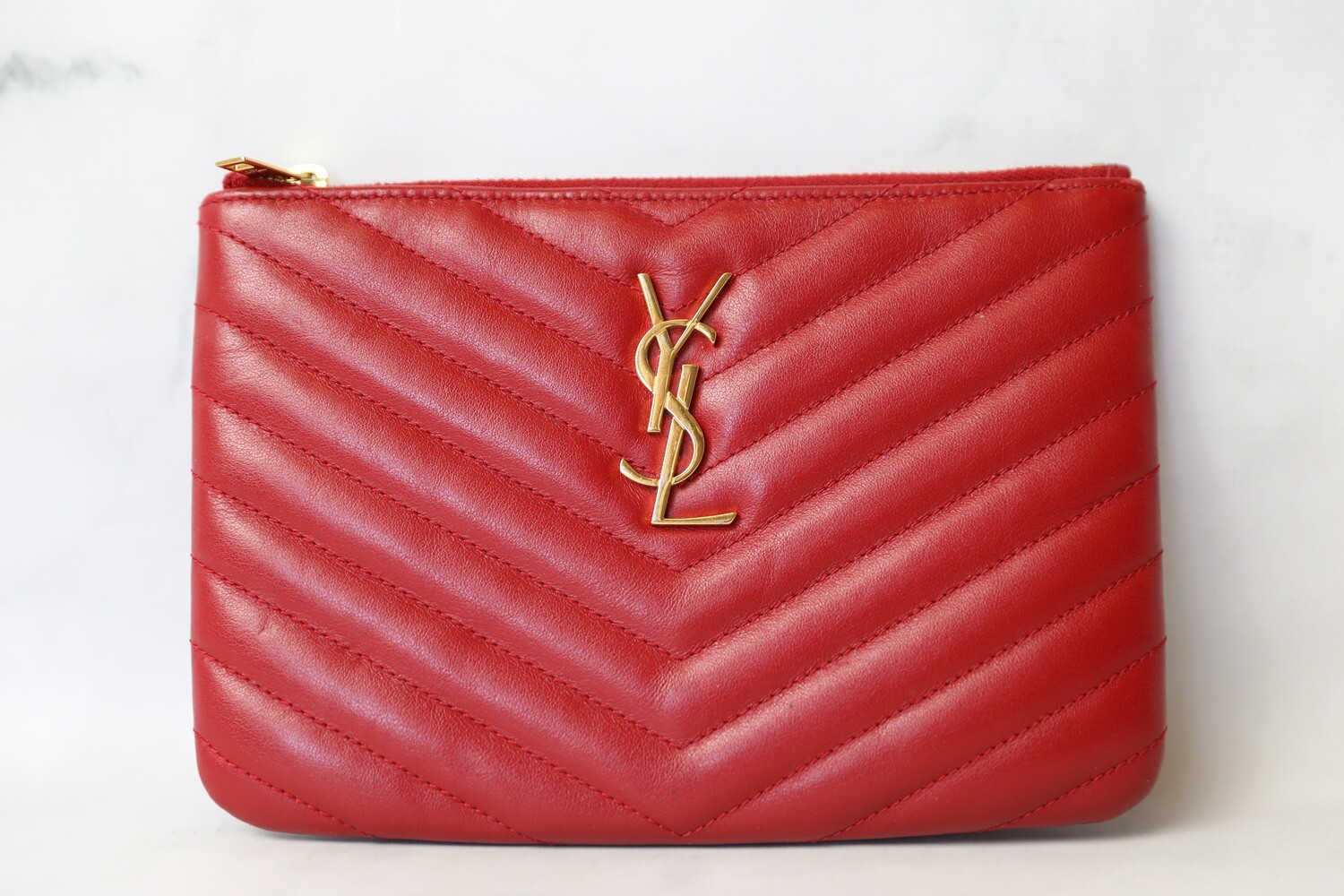 Saint Laurent Zip Pouch, Red, Preowned in Box WA001