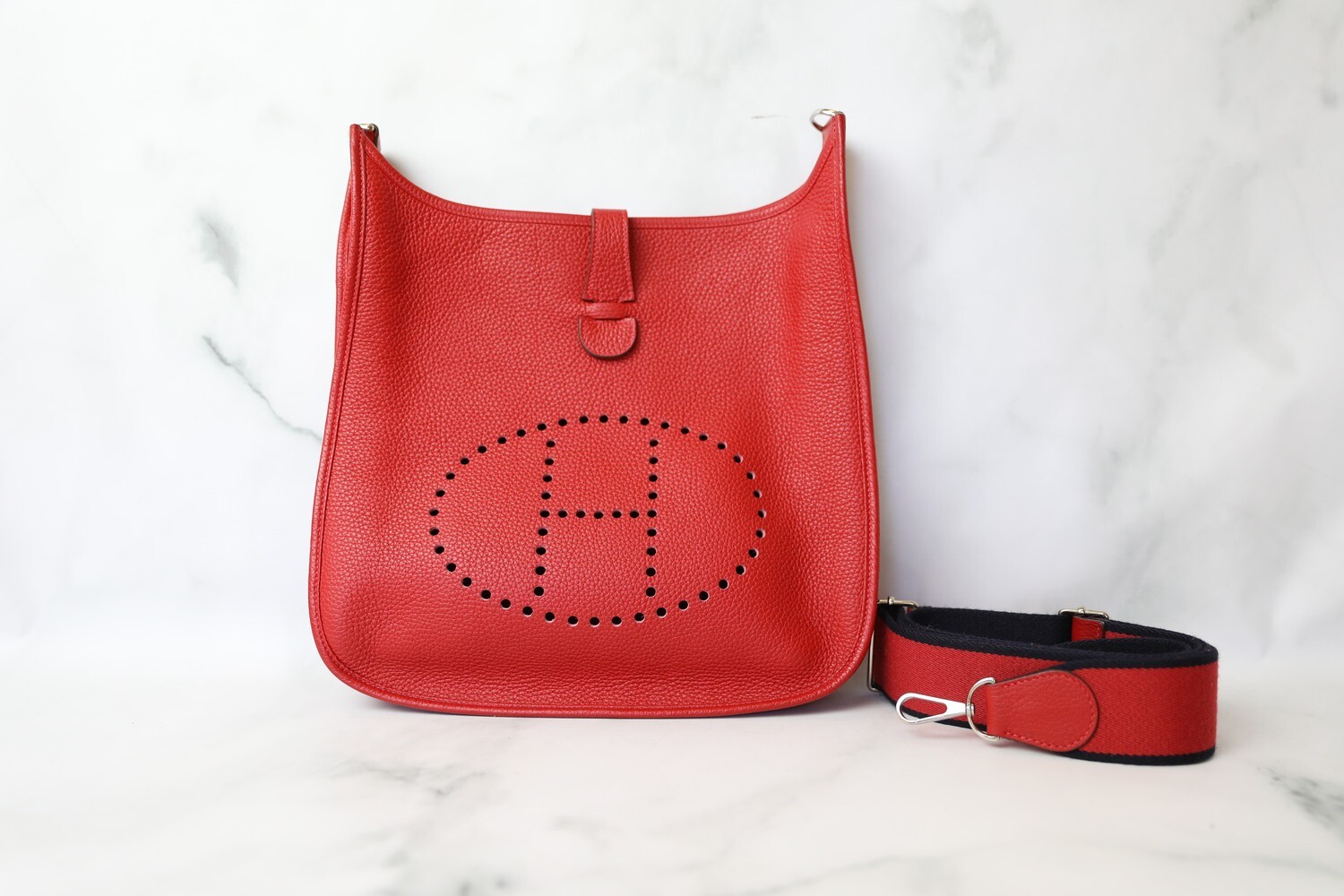 Hermes Evelyne GM, Red with Palladium Hardware, Preowned in Box WA001