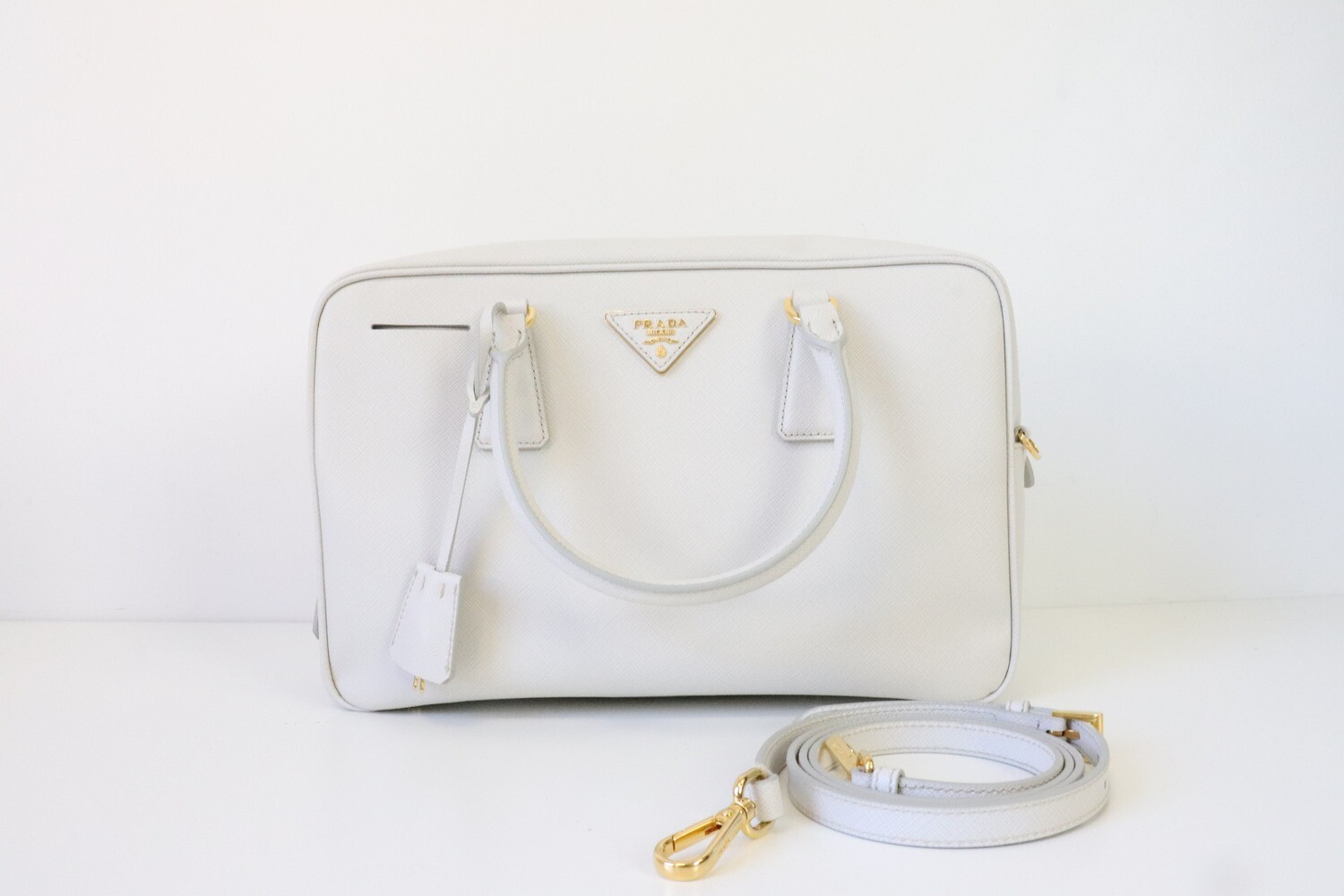 Prada Bauletto White with Gold Hardware, Preowned in Dustbag