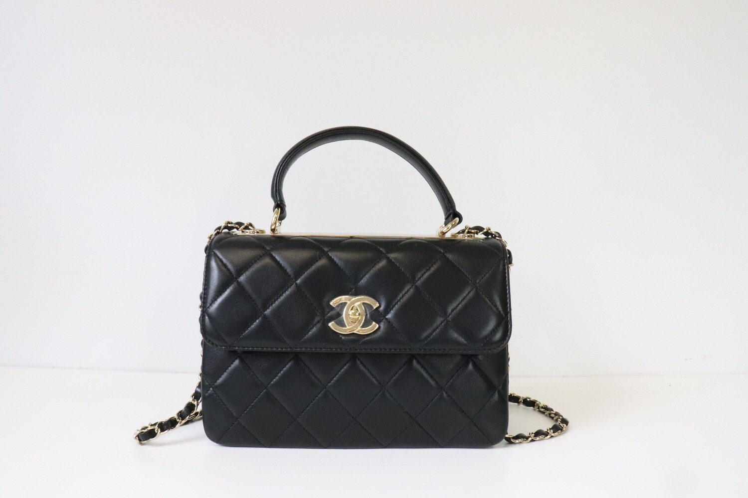 Chanel Trendy Small Black Lambskin Leather, Gold Hardware, Preowned in Dustbag