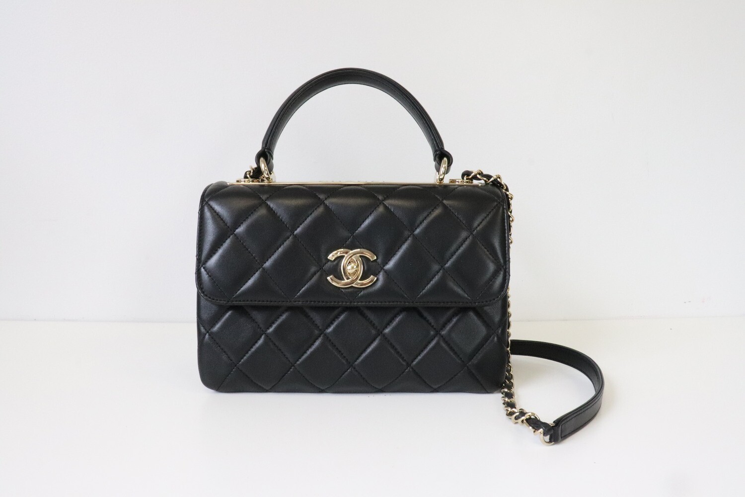 Chanel Trendy Small Black Lambskin Leather, Gold Hardware, Preowned in Dustbag