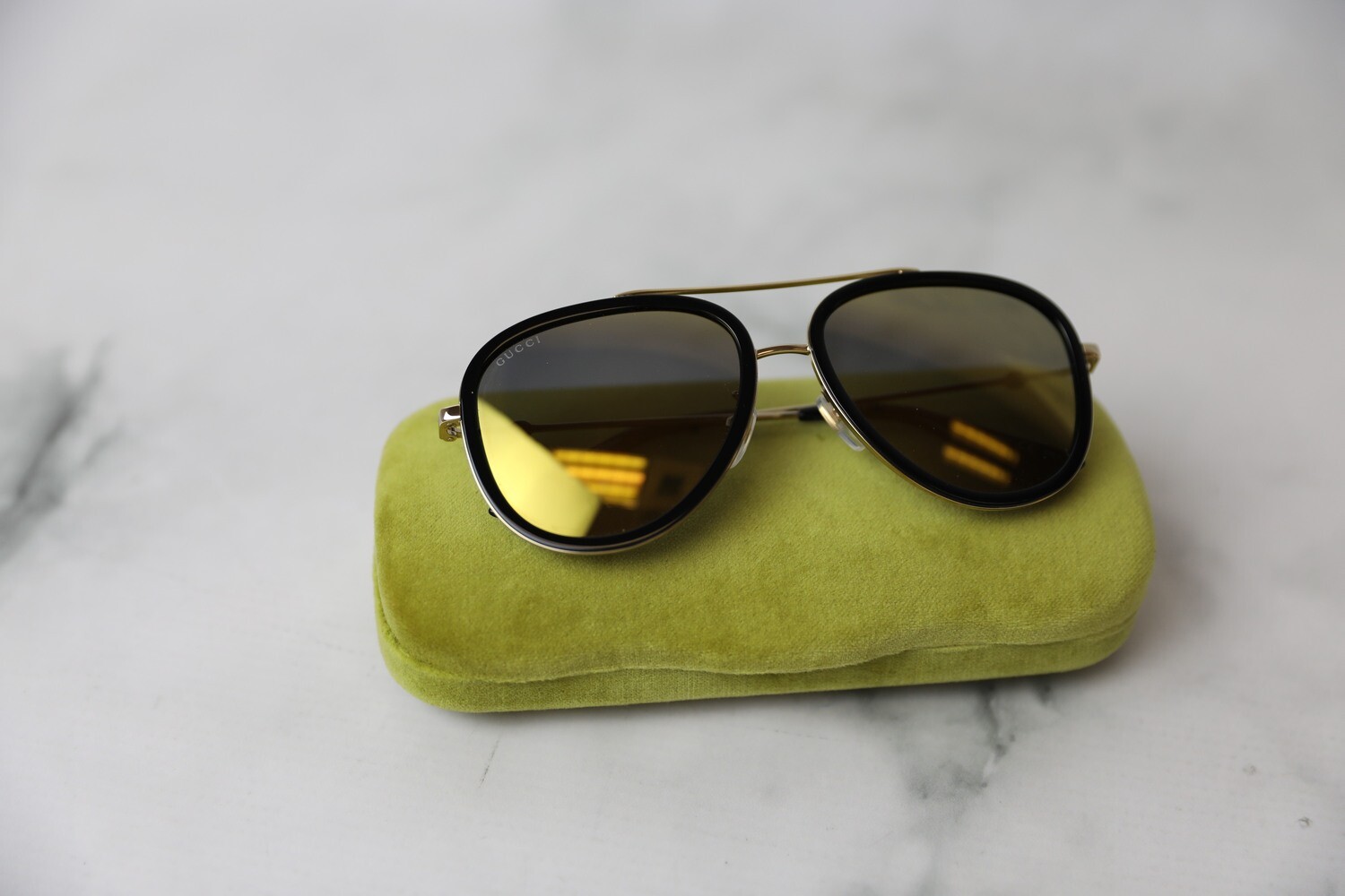 Gucci Sunglasses, Aviators with Black Frame, New in Case WA001