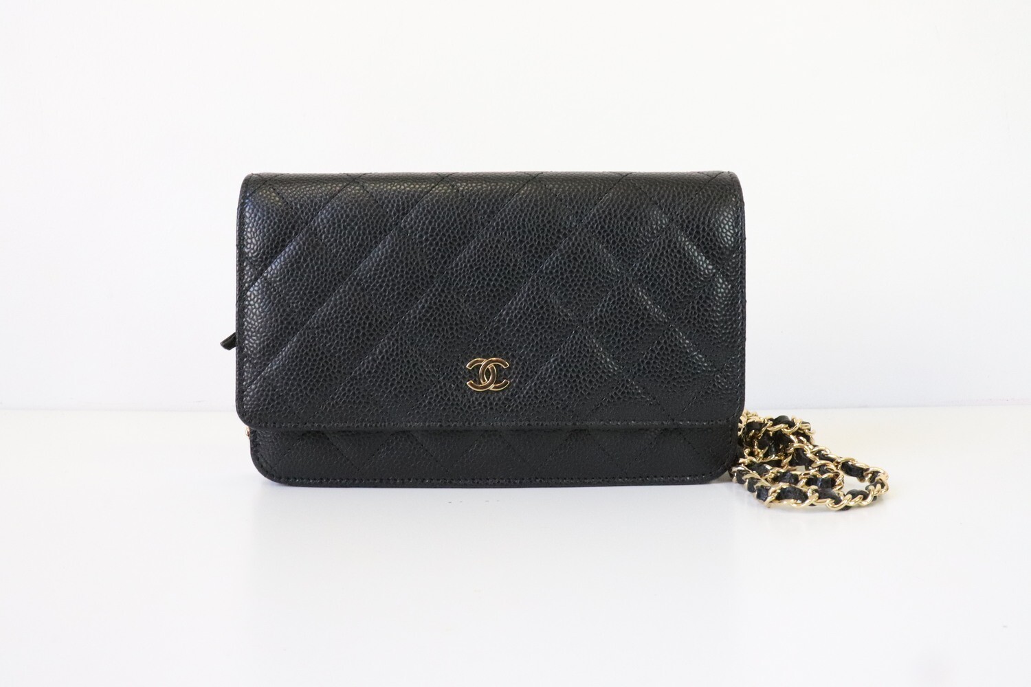Chanel Wallet on Chain Black Caviar Leather, Gold Hardware, Preowned in Box