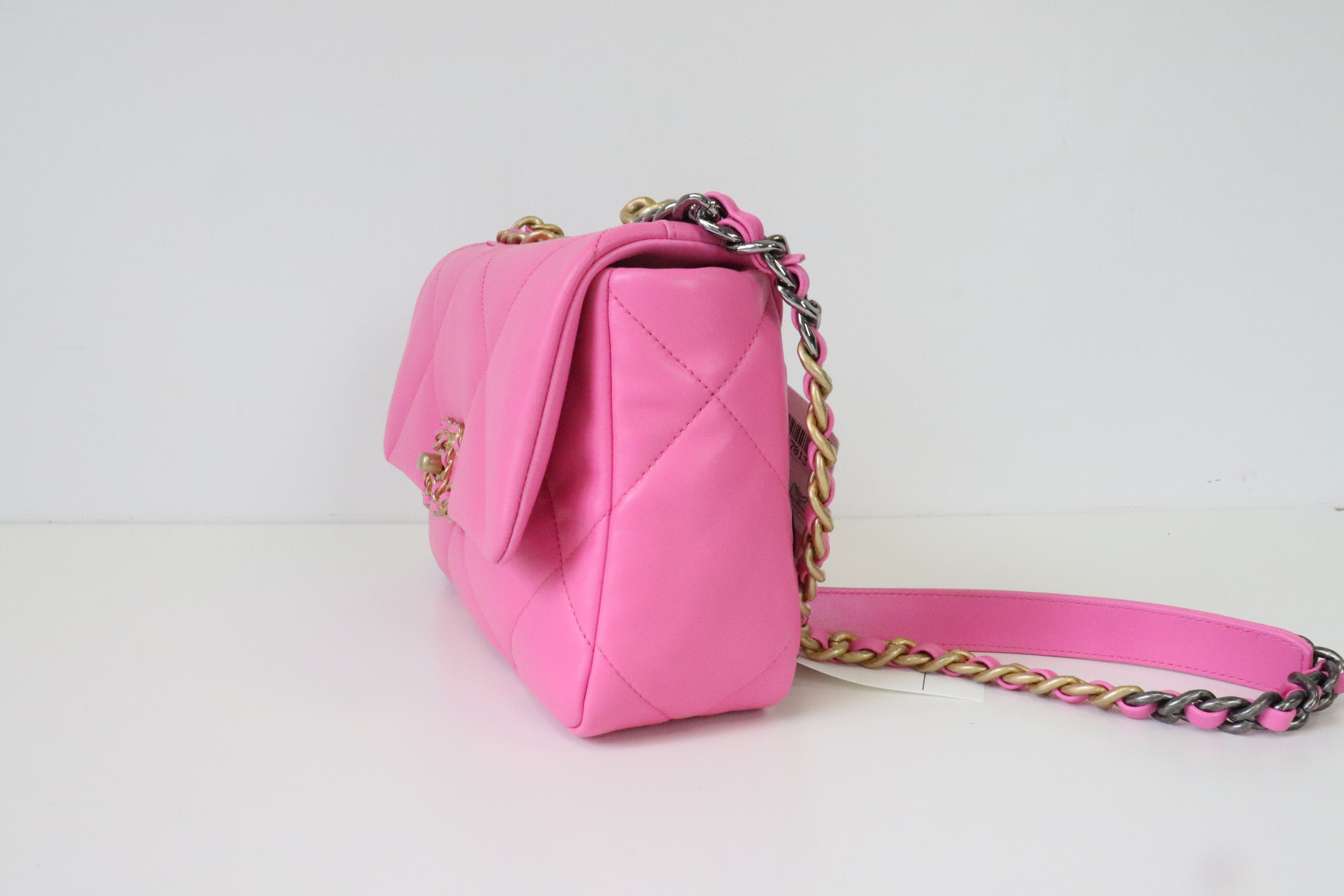 CHANEL Denim Quilted Medium Chanel 19 Flap Neon Pink 1214775