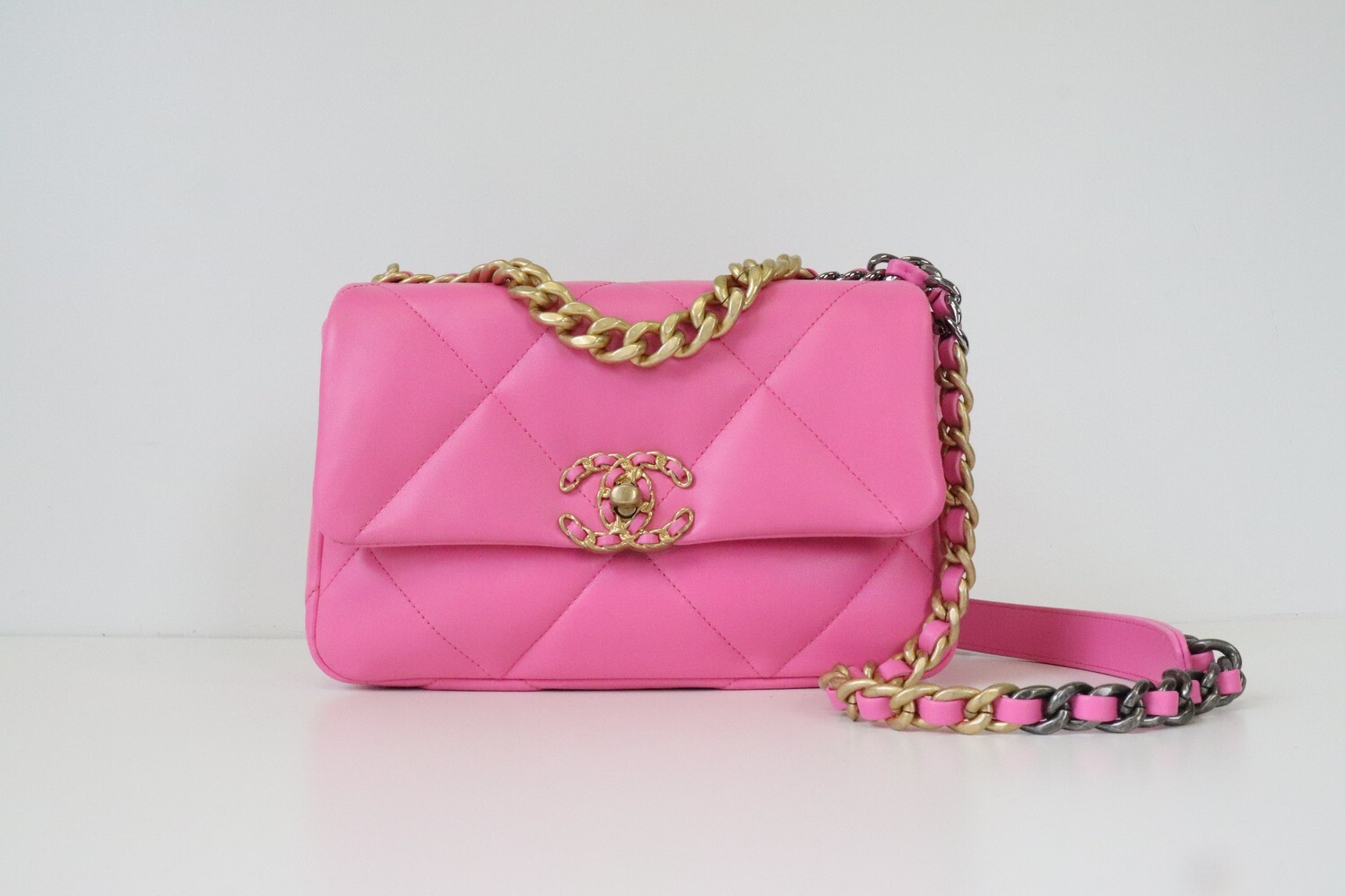 Chanel 19 Medium (Small) Hot Neon Pink, Like New in Box - Julia Rose Boston