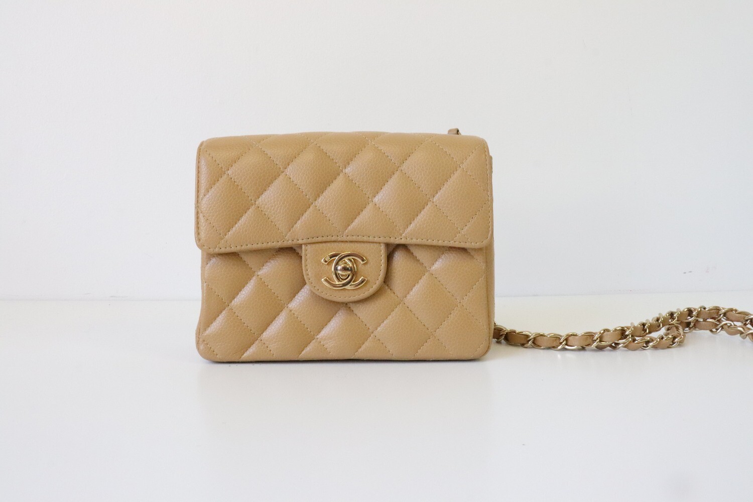Chanel Mini Vintage Beige Caviar Leather, Gold Hardware, Preowned - No Dustbag