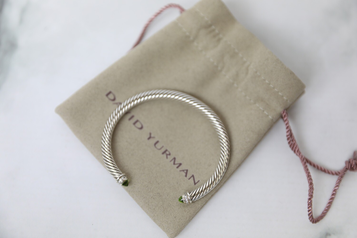 David Yurman Bracelet with Green Stone, Preowned in Dustbag WA001