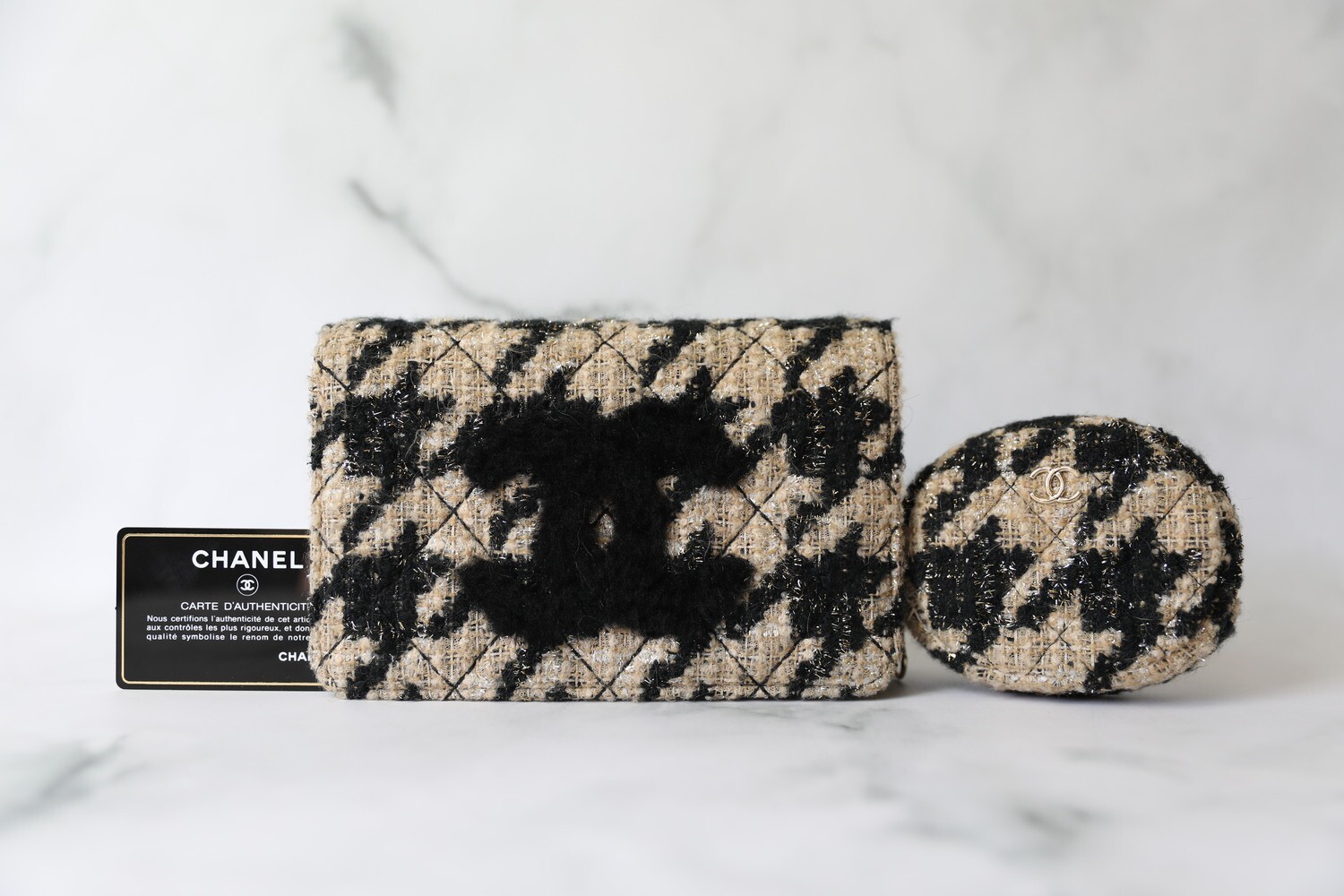 Chanel Wallet on Chain, 19K Beige and Black Houndstooth Tweed, Preowned in  Box