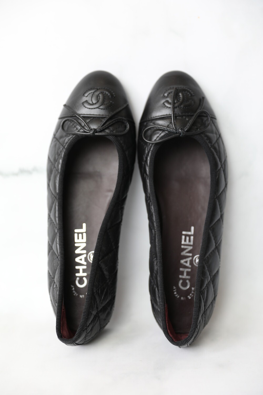 Chanel Ballet Flats, Black Calfskin, Size 37.5, New in Box WA001