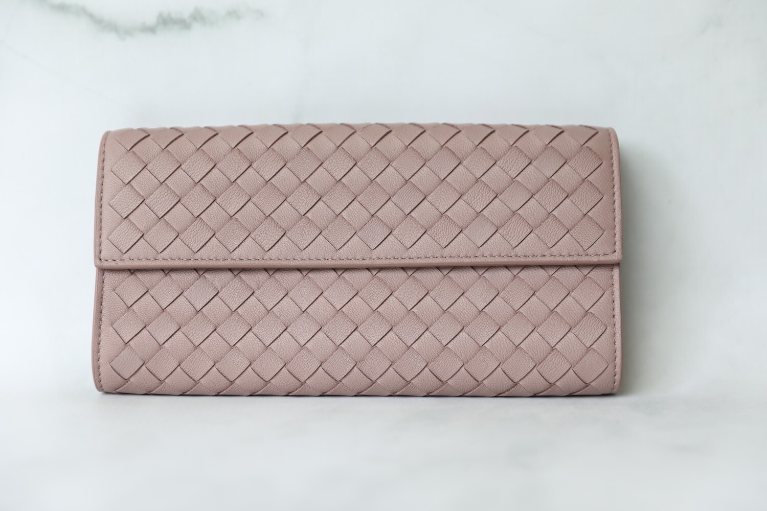 Bottega Veneta Long Wallet, Pink Woven Leather, New in Box WA001