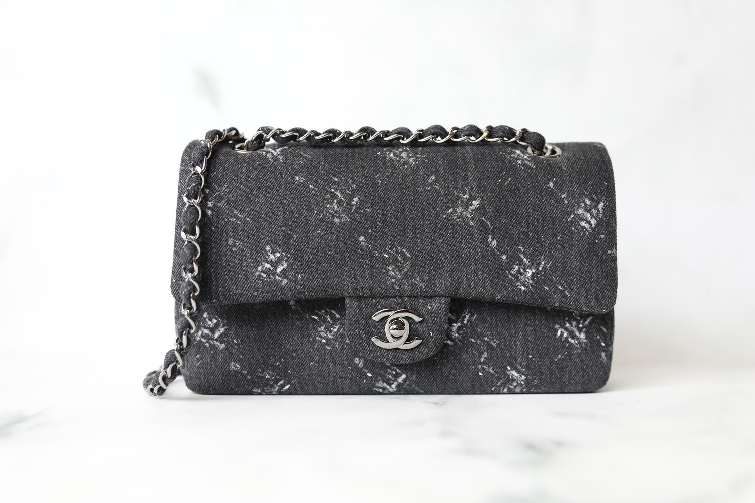 Chanel Medium Flap, Black Denim with Shiny Black Hardware, New in Box WA001