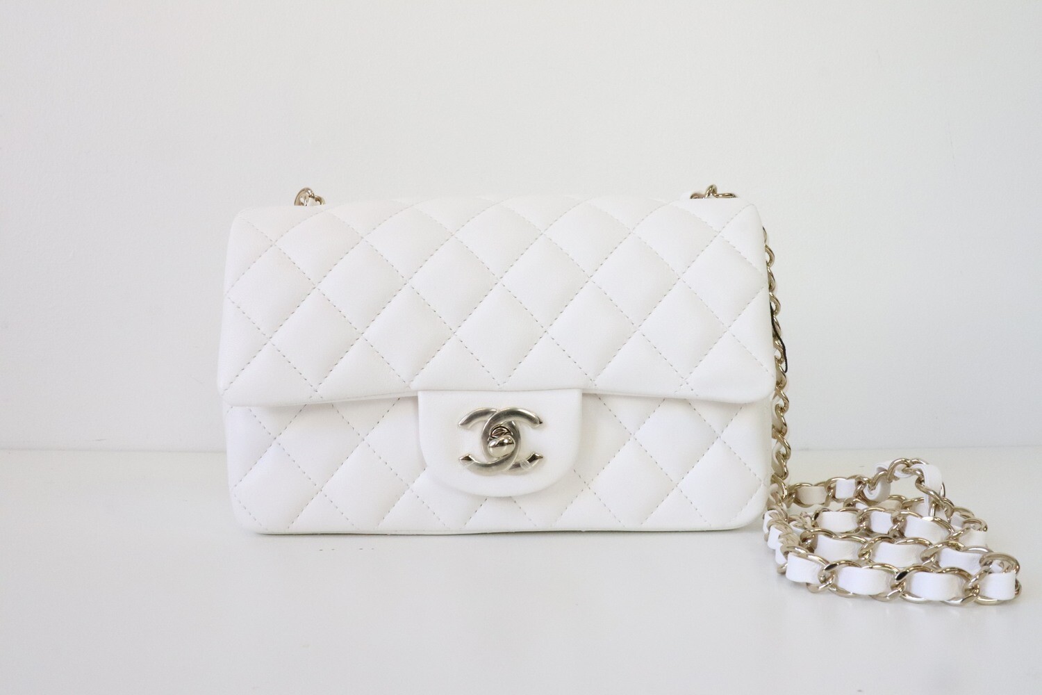 Chanel Mini 21S White Lambskin Leather, Gold Hardware, New in Box