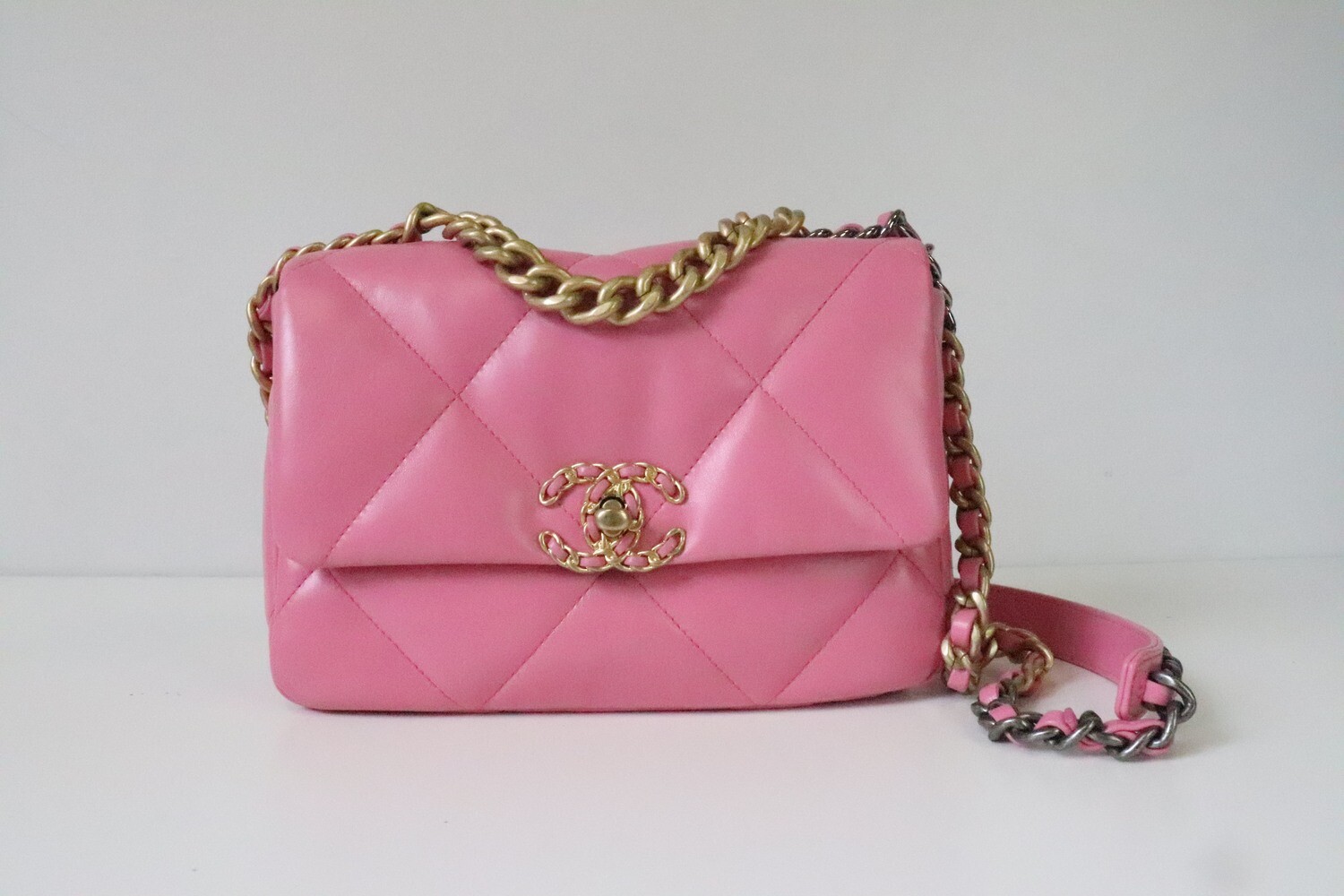 RvceShops Revival  Pink Chanel 19 Mini Pouch On Chain Crossbody