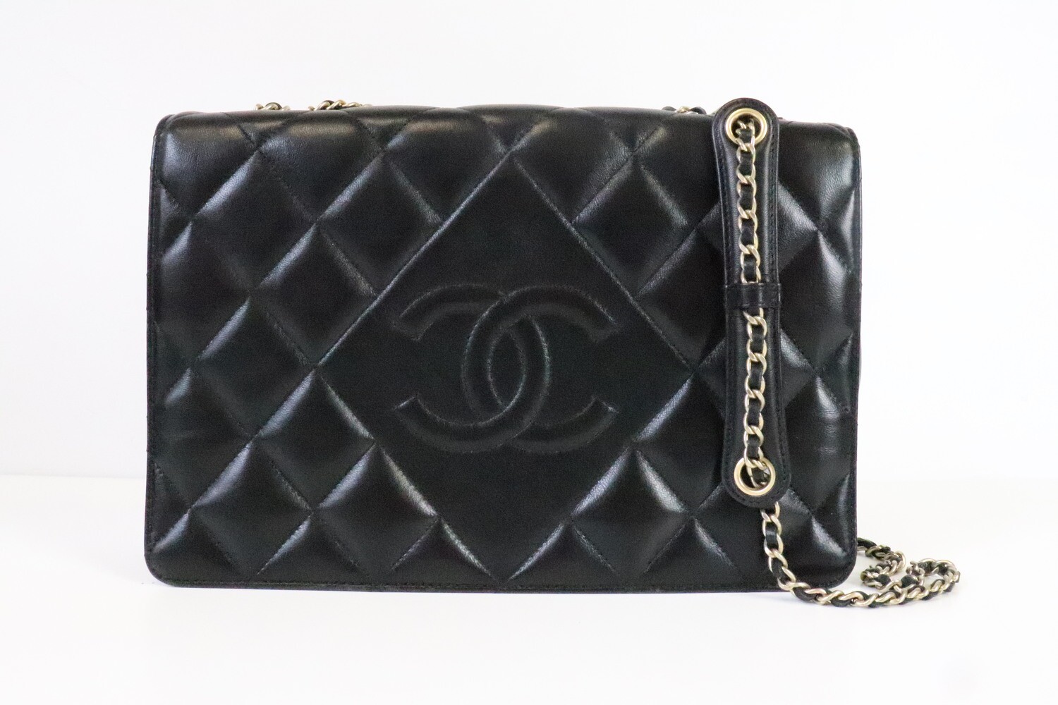 Chanel Seasonal 13B Black Flap Bag, Brushed Gold Hardware, Preowned in Box