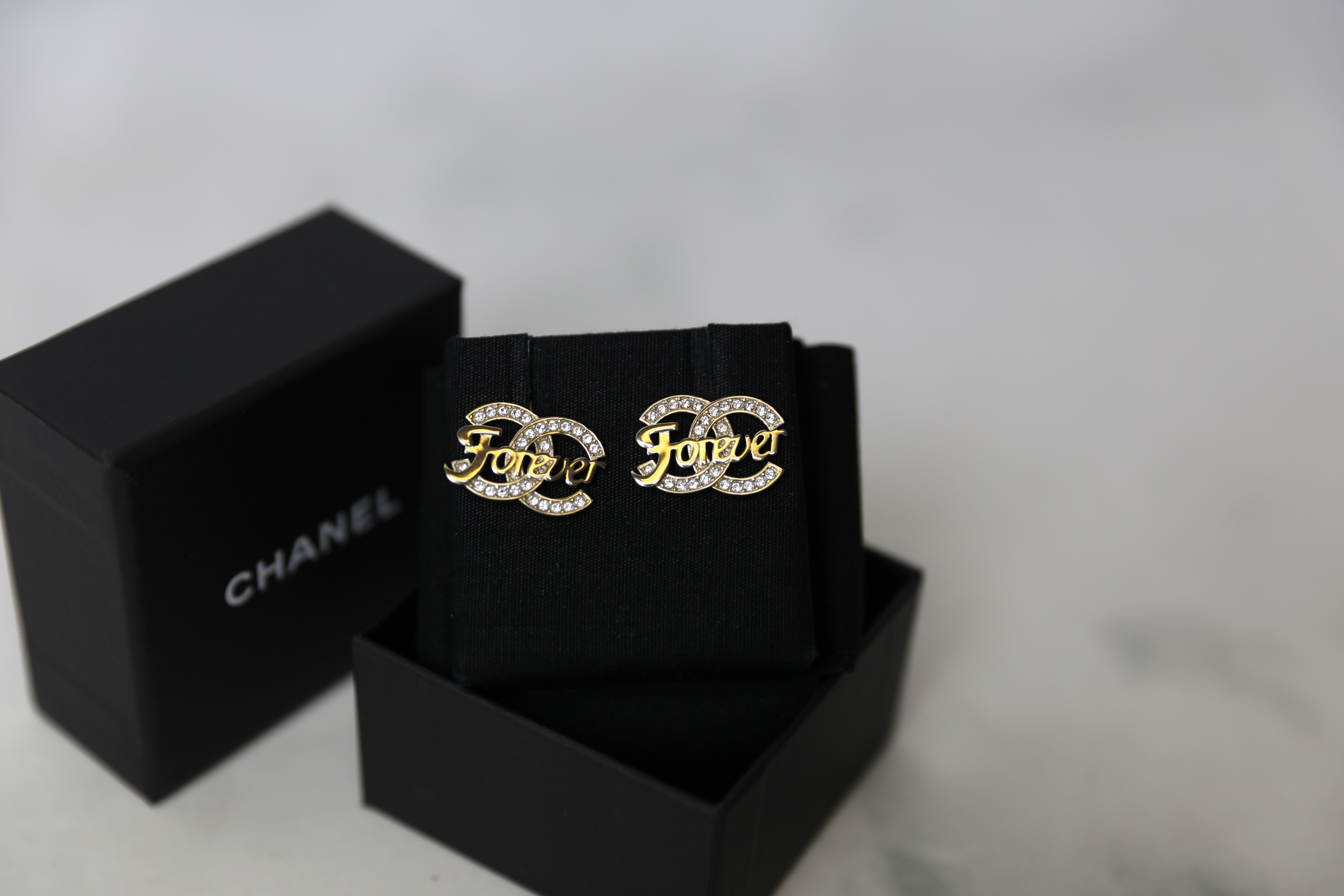Chanel 21S Gold Crystal Forever CC Logo Large Dangle Statement Stud Earrings   eBay