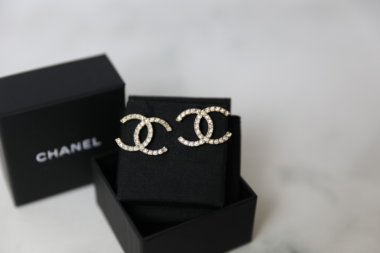 Chanel Earrings Statement Quilted CC Light Gold (Costume), New in Box