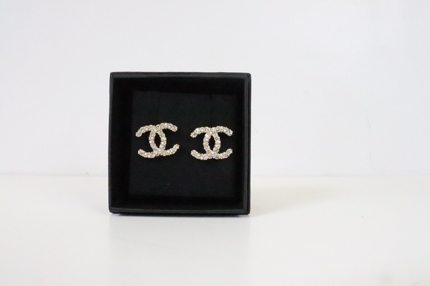 Chanel Earrings Statement Pearl CC with Light Crystal, New in Box