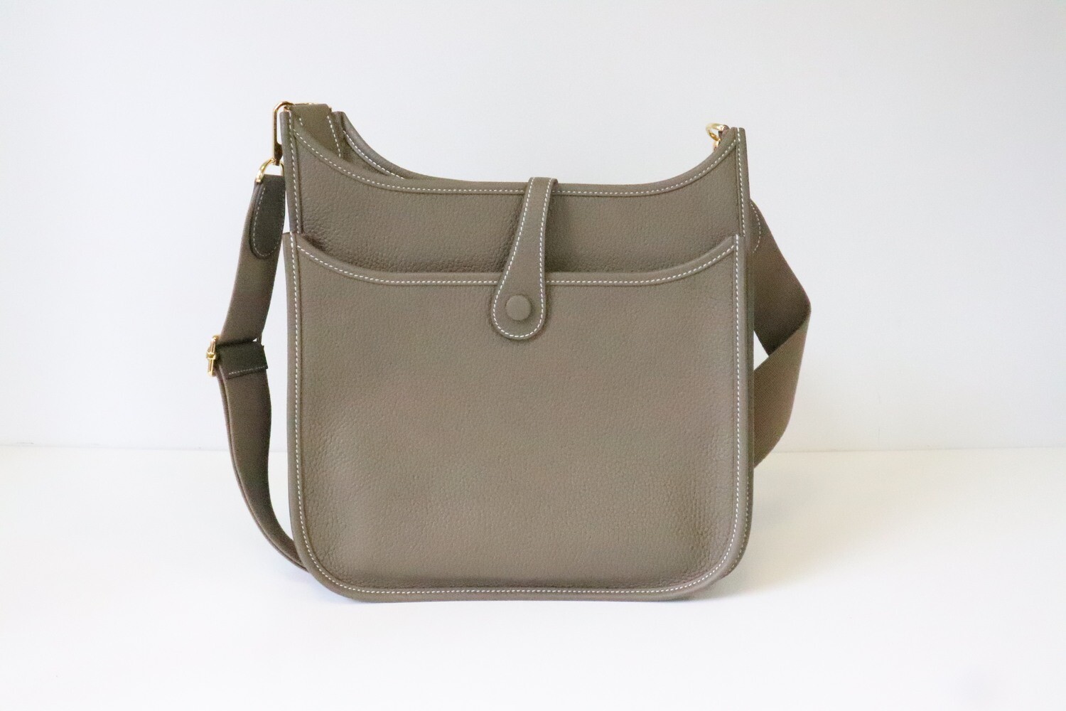 Hermes Evelyne PM Etoupe Clemence Leather, Gold Hardware