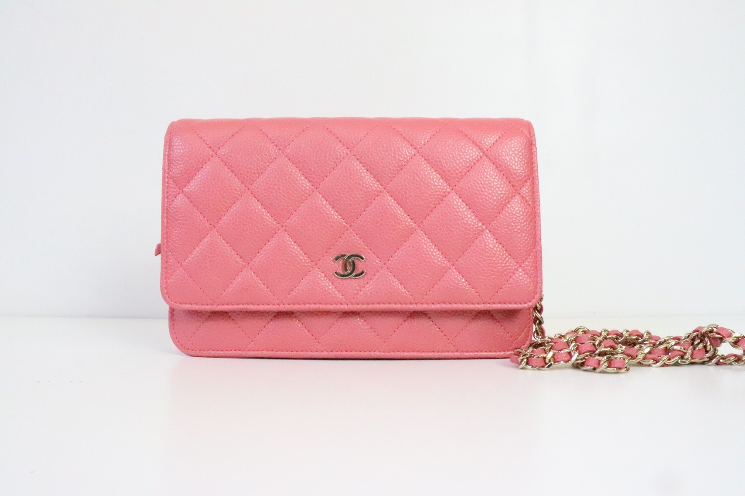 Chanel Wallet on Chain, Pink Caviar Leather, Gold Hardware, Preowned in Box