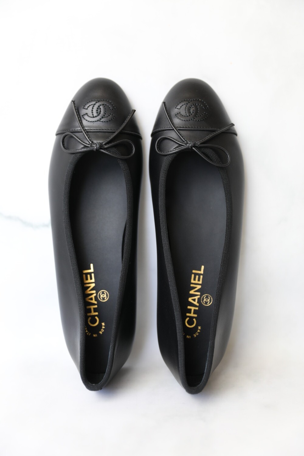 Chanel Ballet Flats, Black Lambskin, New in Box WA001