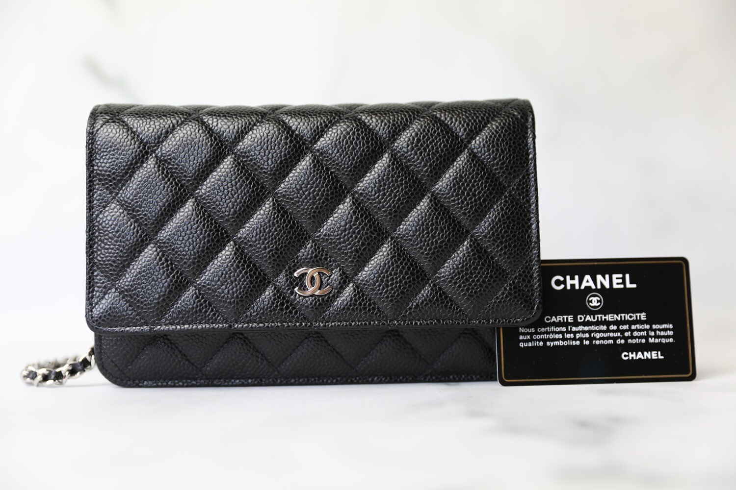 Chanel Classic Wallet on Chain, Black Caviar with Silver Hardware, Preowned in Box WA001