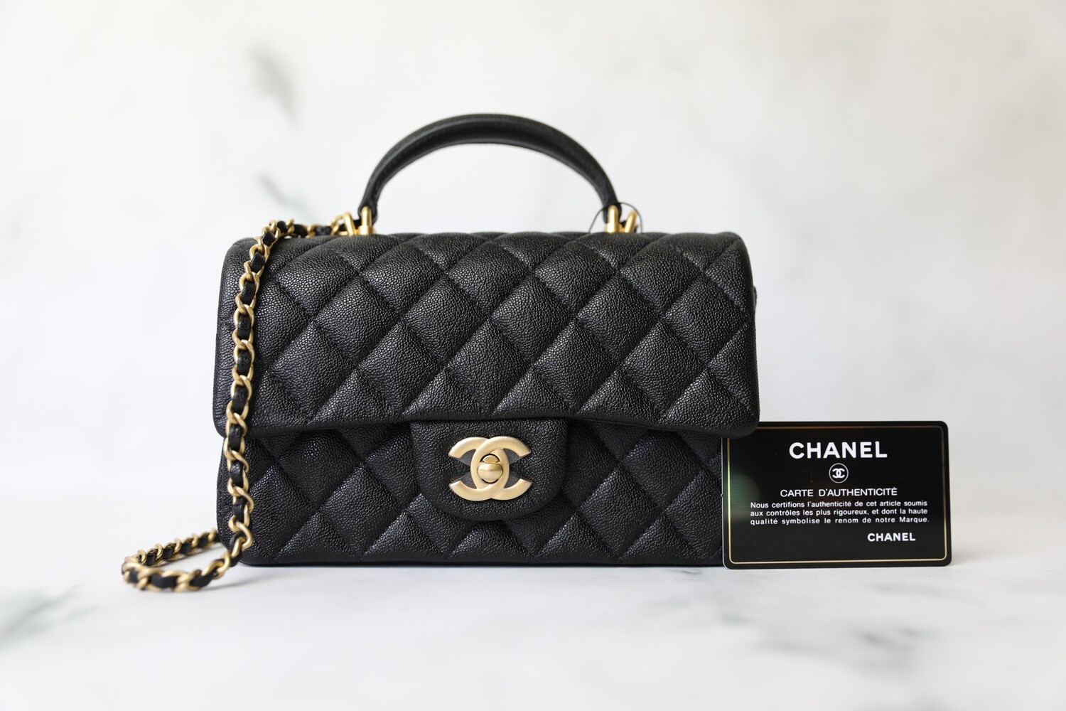 Chanel Mini with Top Handle, Black Caviar with Aged Gold Hardware, New in  Box