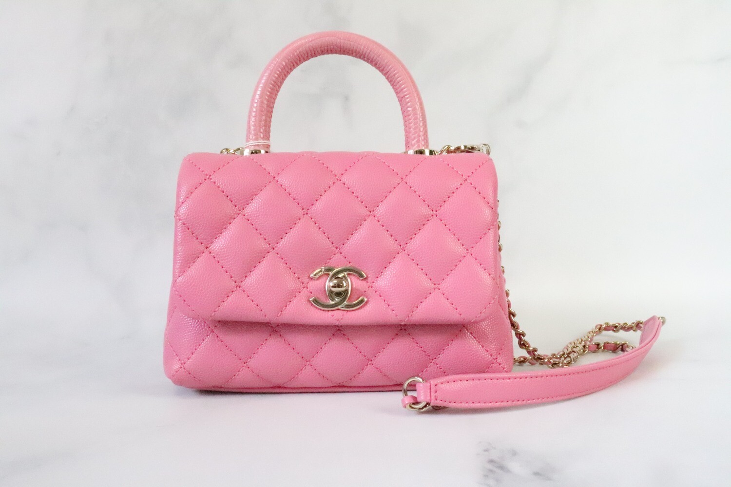 Chanel Coco Handle Mini 21P Pink Caviar Leather, Shiny Gold Hardware, As  New in Box
