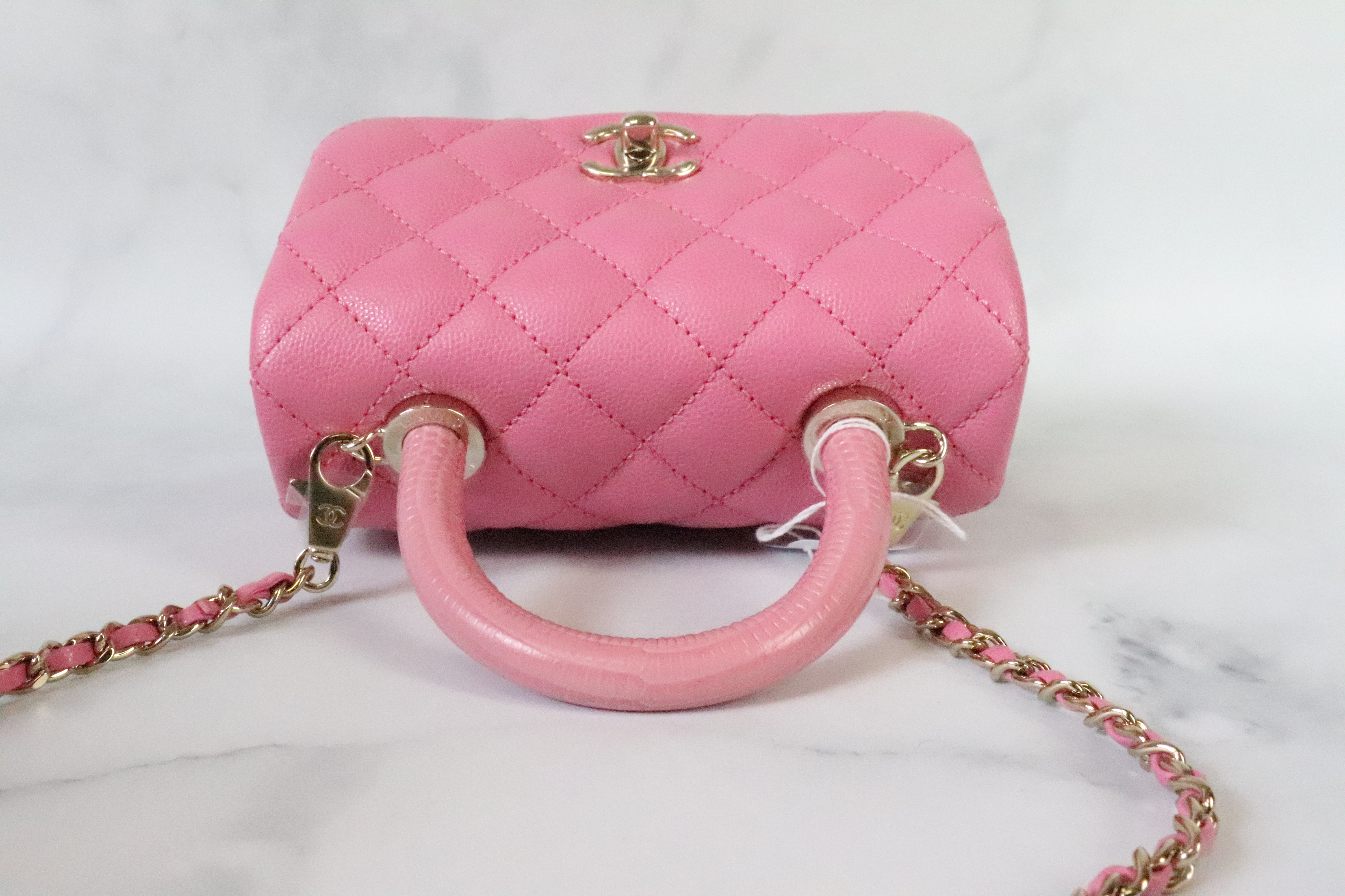 Chanel Coco Handle Mini 21P Pink Caviar Leather, Shiny Gold