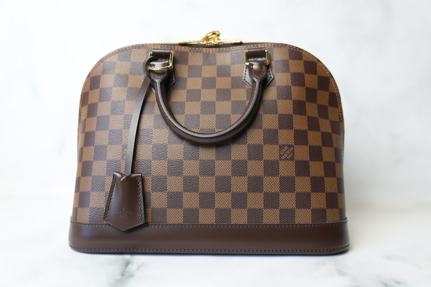Louis Vuitton Alma MM, Damier Ebene, Preowned in Dustbag WA001
