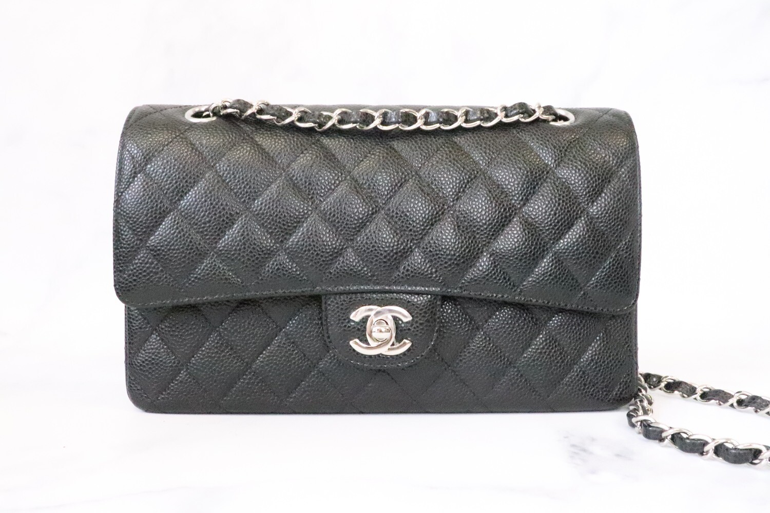 Chanel Classic Medium Double Flap Black Caviar Leather, Silver Hardware, New in Dustbag