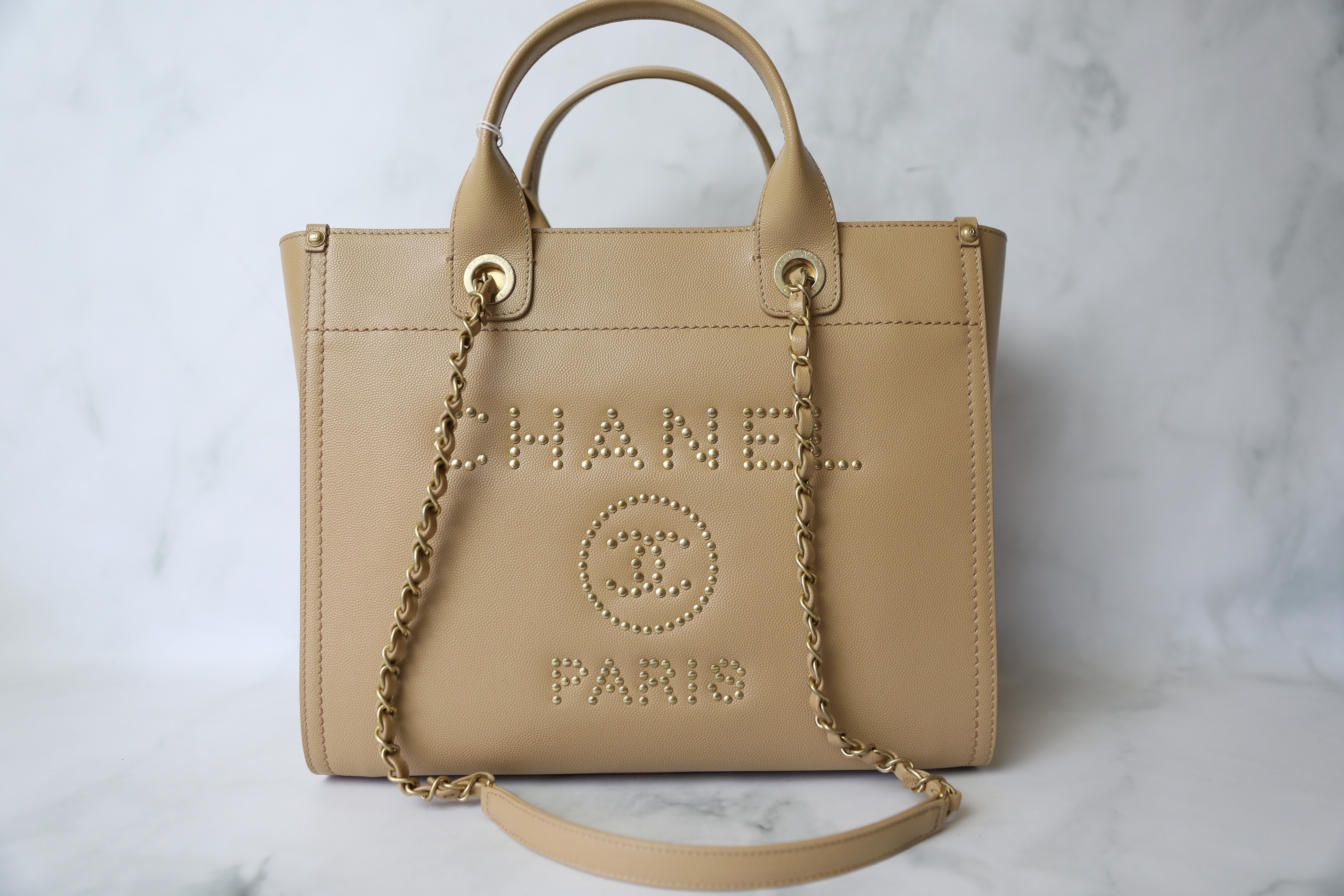 Chanel Deauville Small, Beige Caviar Leather with Gold Hardware