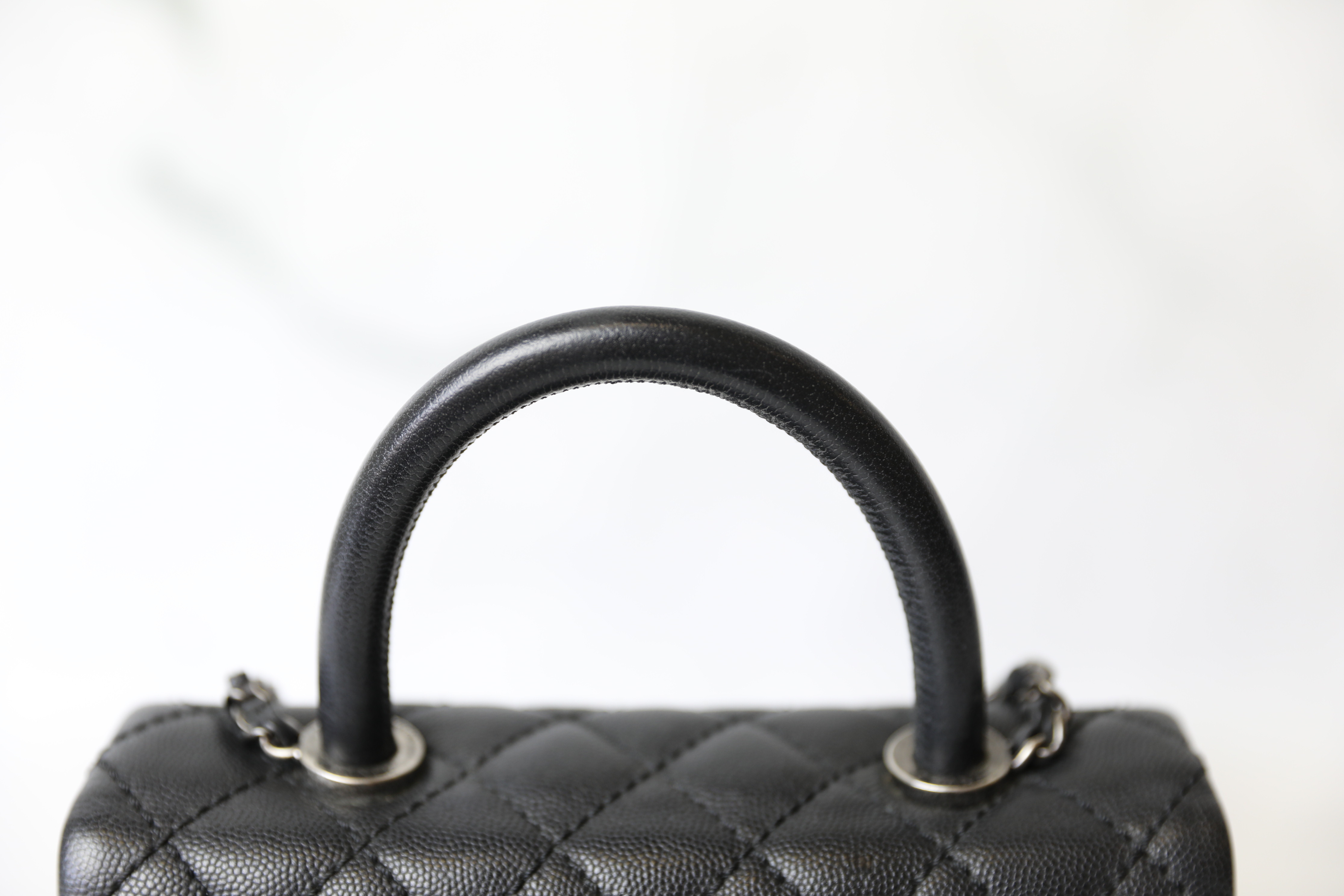 Chanel Coco Handle Quilted Mini Black Caviar Ruthenium Hardware Lizard –  Coco Approved Studio