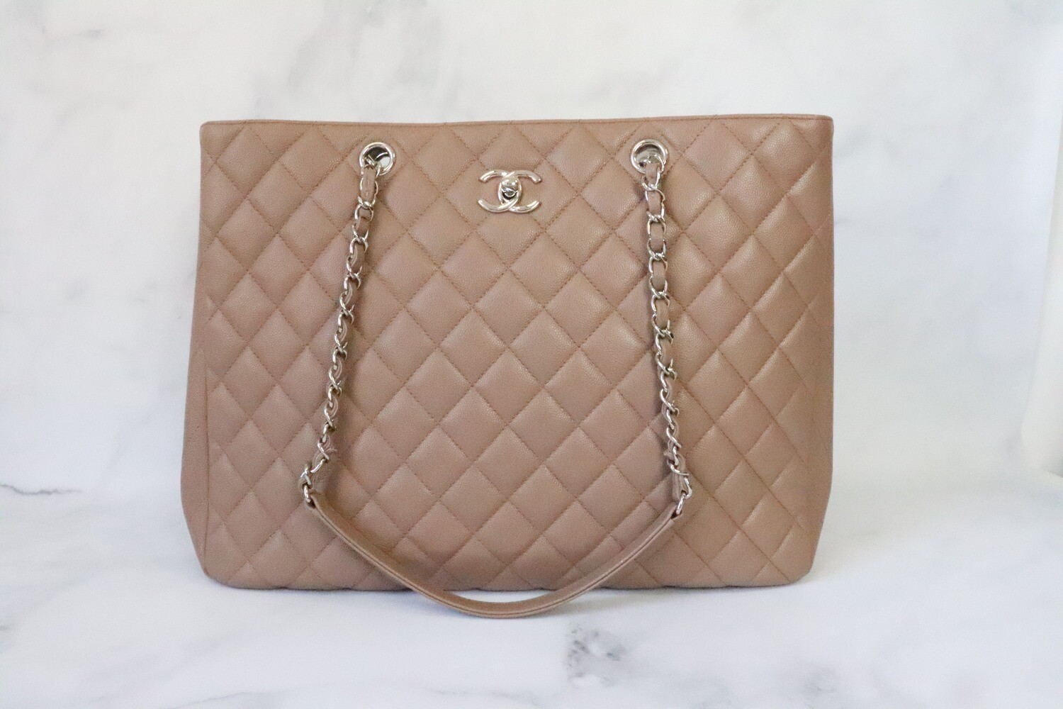 Chanel Timeless Tote, 17B Dark Beige Caviar Leather, Silver Hardware, Preowned in Dustbag