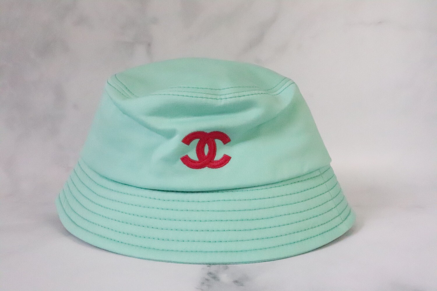 Chanel Hat Bucket Mint Green with Pink CC, New - No Dustbag