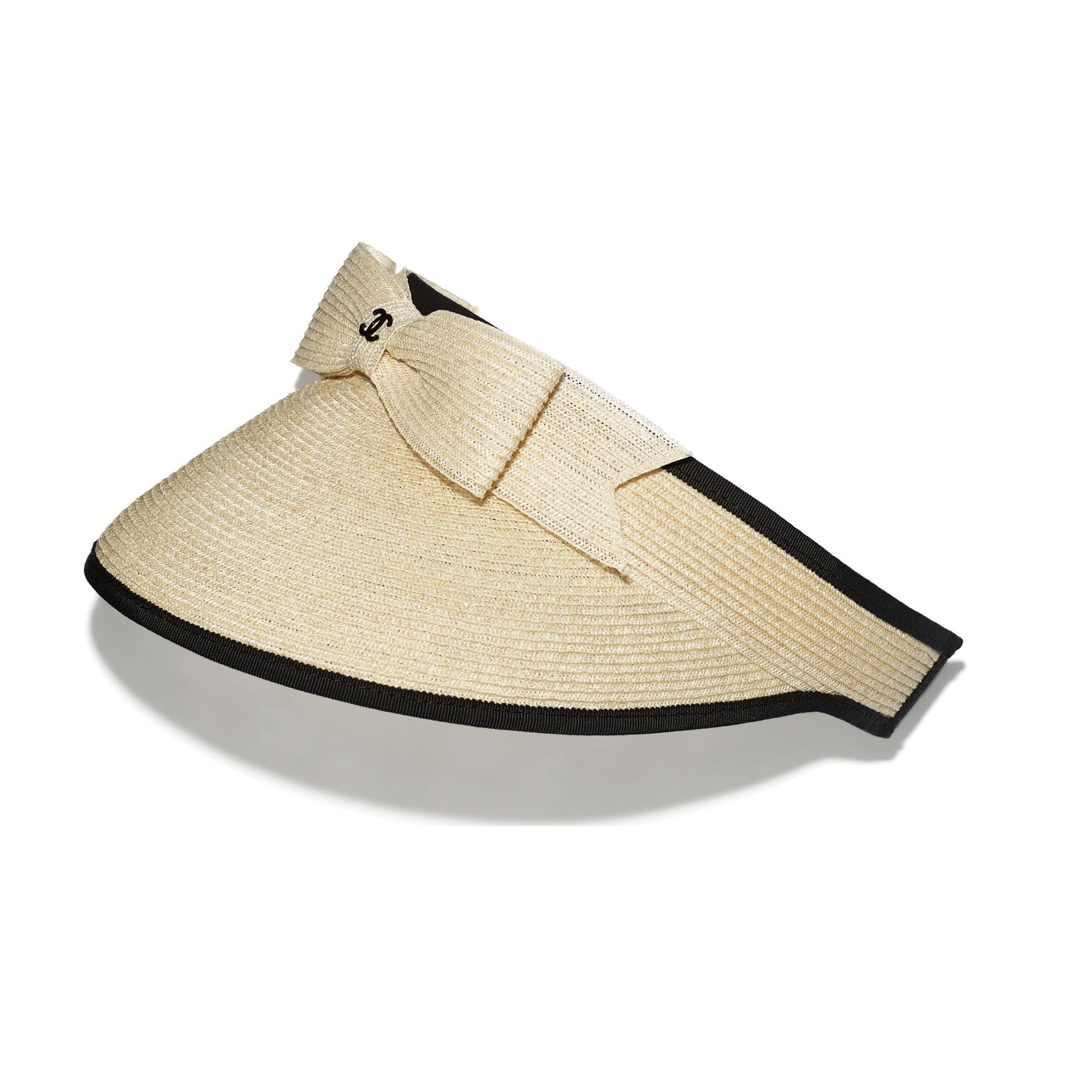 Chanel Straw &amp; Grosgrain Visor Beige &amp; Black Size M