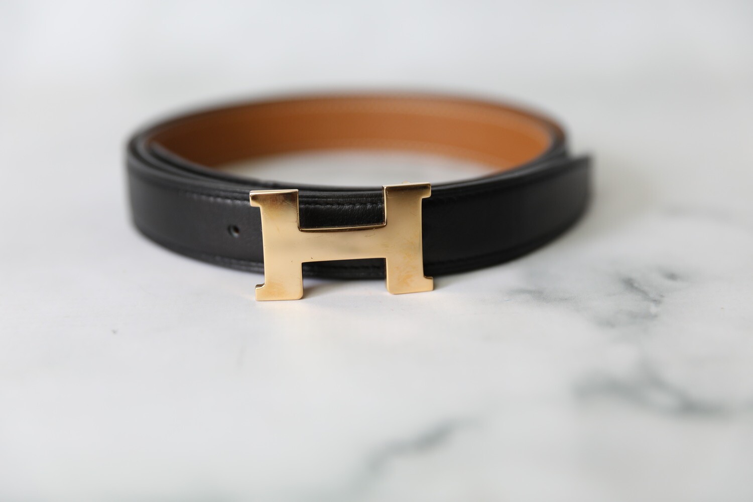 Hermes Constance Belt 24, Reversible Black and Brown with Gold Hardware, Size 90, Preowned in Box WA001