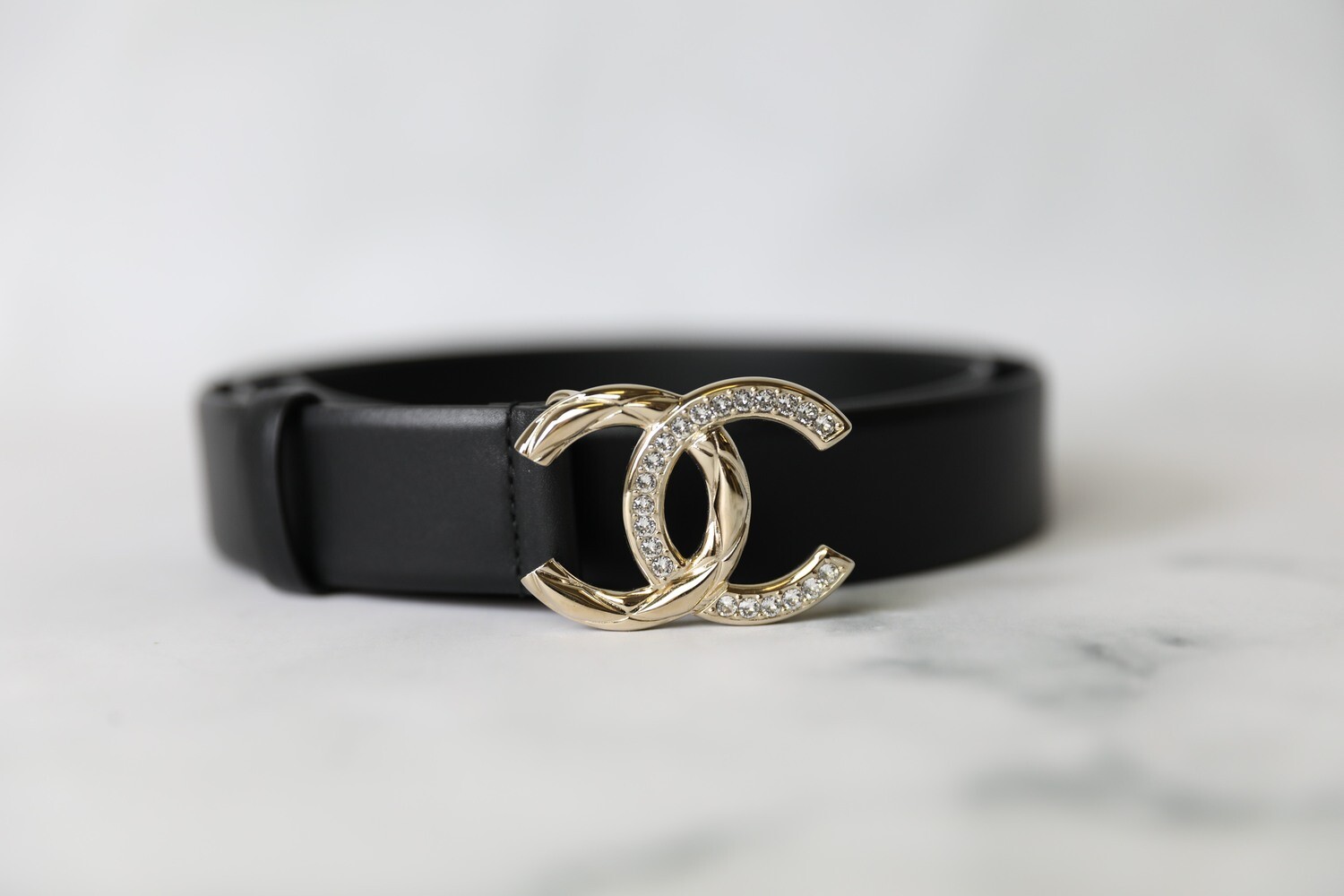 Chanel Belt, Black with Crystal and Quilted CC, Size 95, Preowned in Box WA001