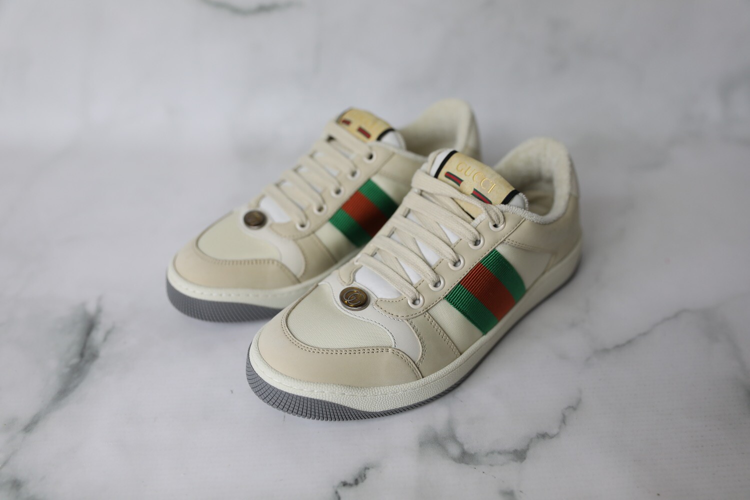 Gucci Ace Sneakers, Beige with Stripe, Size 36, New in Box WA001