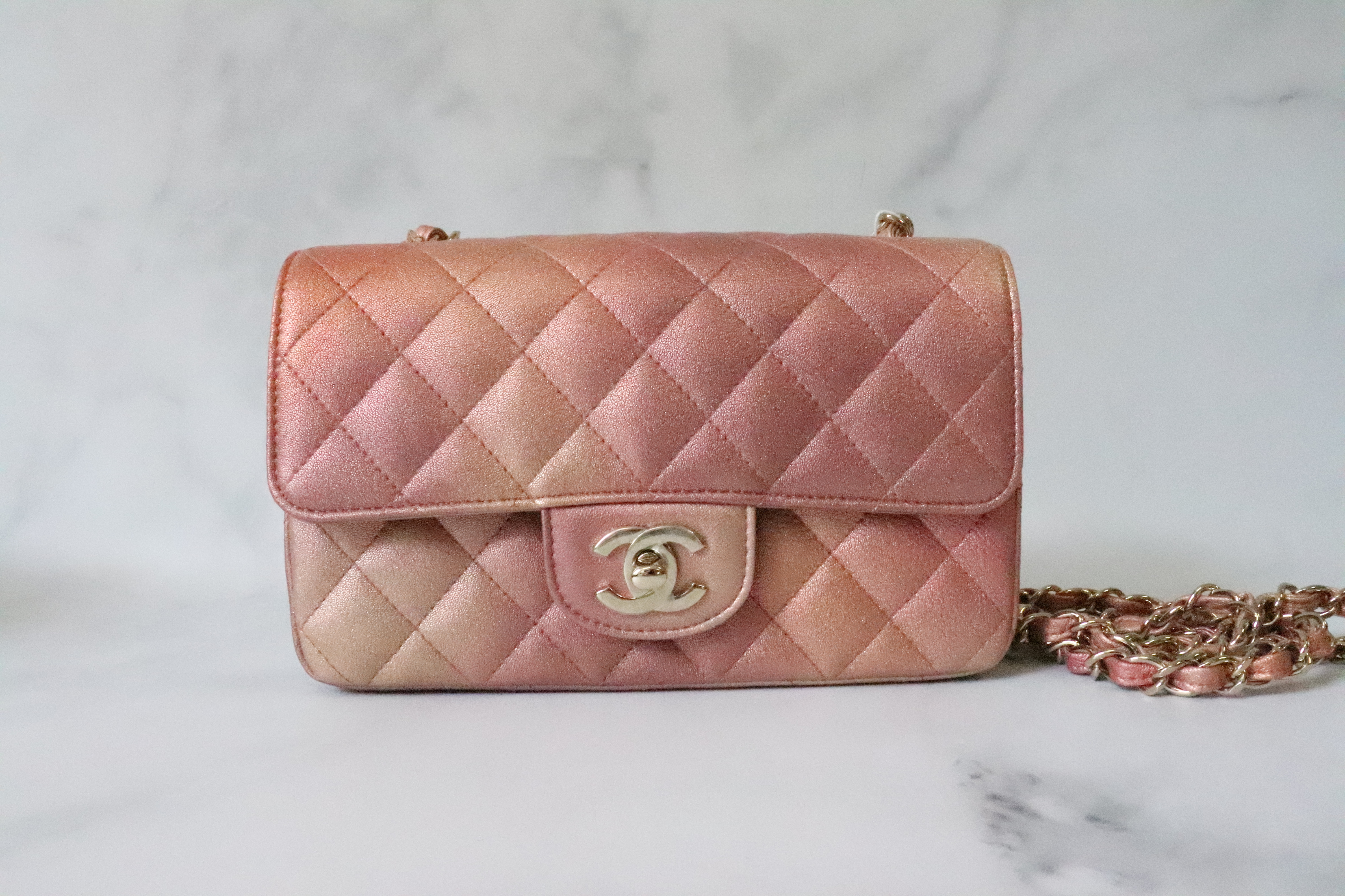 Chanel Mini, 21S Rose Gold Lambskin Leather, Gold Hardware, New in Box