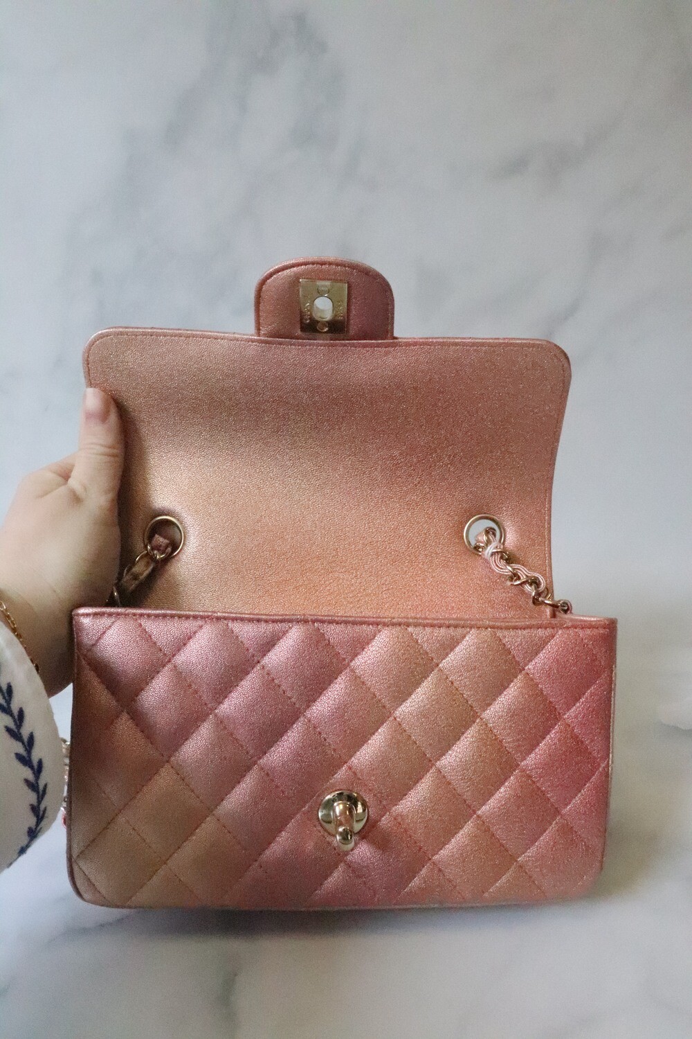 Chanel Mini, 21S Rose Gold Lambskin Leather, Gold Hardware, New in Box